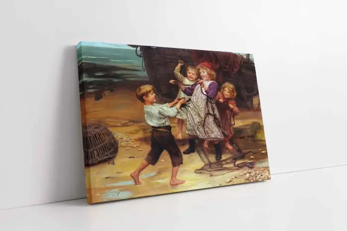 Yengeç Yakalamış Çocuklar | Kanvas Tablo | Cam Tablo | Mdf Tablo | B22579 - Görsel 1
