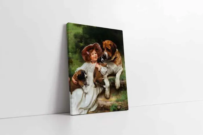 Köpeklerle Çocuk | Kanvas Tablo | Cam Tablo | Mdf Tablo | B22592 - Görsel 1