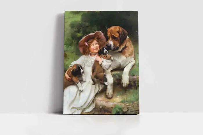 Köpeklerle Çocuk | Kanvas Tablo | Cam Tablo | Mdf Tablo | B22592 - Görsel 2