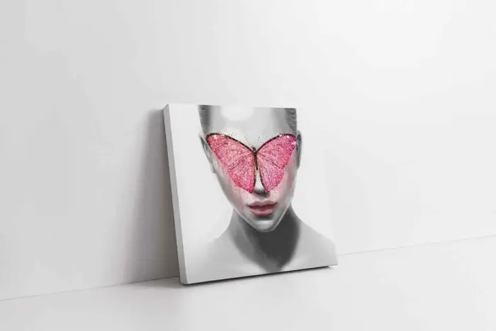 Pembe Kelebek Ve Kadın | Kanvas Tablo | Cam Tablo | Mdf Tablo | B33006 - Görsel 1