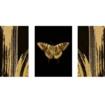 Altın Kelebek Ve Soyut Üçlü Kanvas Tablo | Cam Tablo | Mdf Tablo Seti | B33140
