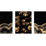 Altın Mantarlar Ve Soyut Üçlü Kanvas Tablo | Cam Tablo | Mdf Tablo Seti | B33141