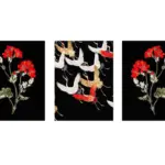 Leylekler Ve Çiçekler Üçlü Kanvas Tablo | Cam Tablo | Mdf Tablo Seti | B33142