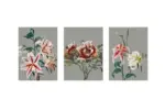 Gri Zemin Pembe Çiçekler Üçlü Kanvas Tablo | Cam Tablo | Mdf Tablo Seti | B33145