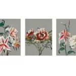 Gri Zemin Pembe Çiçekler Üçlü Kanvas Tablo | Cam Tablo | Mdf Tablo Seti | B33145
