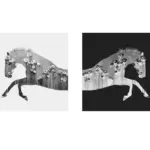 Siyah Beyaz At İkili Kanvas Tablo | Cam Tablo | Mdf Tablo Seti | B33151