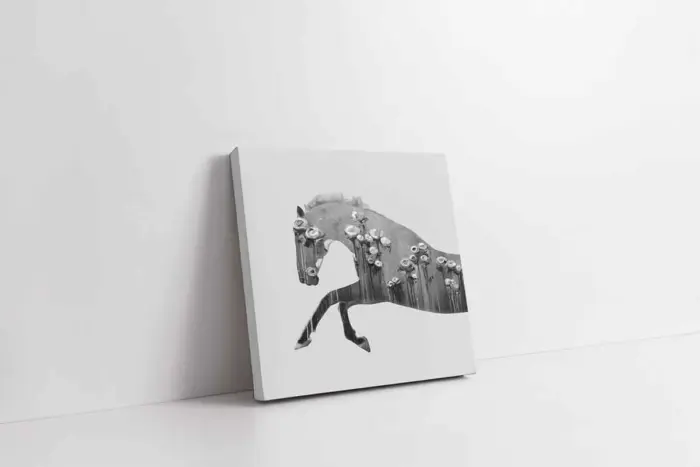 Siyah Beyaz At İkili Kanvas Tablo | Cam Tablo | Mdf Tablo Seti | B33151 - Görsel 5