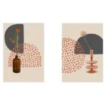 Line Art Çiçekler İkili Kanvas Tablo | Cam Tablo | Mdf Tablo Seti | B33156