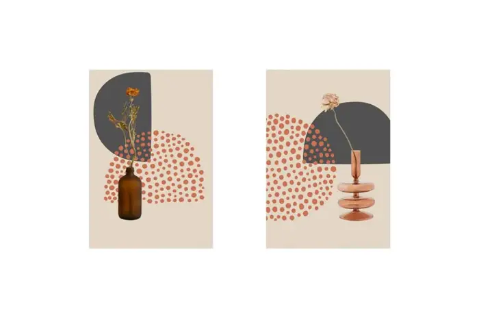Line Art Çiçekler İkili Kanvas Tablo | Cam Tablo | Mdf Tablo Seti | B33156 - Görsel 1