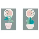 Line Art Kaktüs İkili Kanvas Tablo | Cam Tablo | Mdf Tablo Seti | B33157