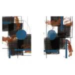 Mavi Siyah Soyut İkili Kanvas Tablo | Cam Tablo | Mdf Tablo Seti | B33158