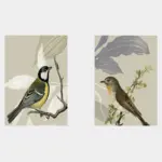 Dalda Kuşlar İkili Kanvas Tablo | Cam Tablo | Mdf Tablo Seti | B33163