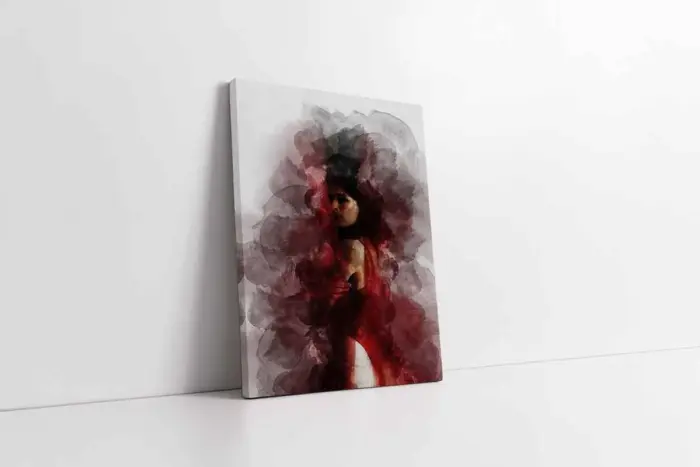Sulu Boya Kırmızı Elbiseli Kadın | Kanvas Tablo | Cam Tablo | Mdf Tablo | B33202 - Görsel 1