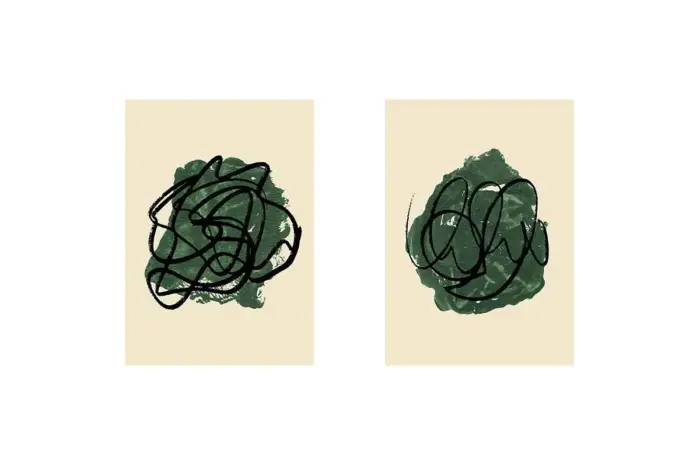 Yeşil Soyut Line Art İkili Kanvas Tablo | Cam Tablo | Mdf Tablo Seti | B33216 - Görsel 1