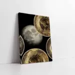 Siyah Altın Daireler Ve Ay | Kanvas Tablo | Cam Tablo | Mdf Tablo | B33219