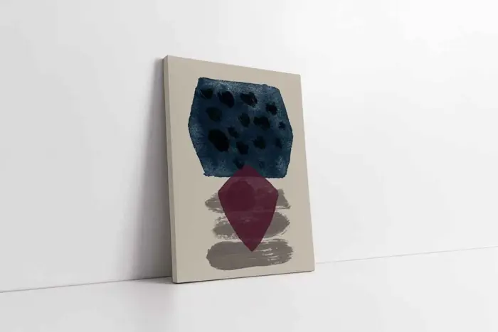 Mavi Ve Bordo Desenler Üçlü Kanvas Tablo | Cam Tablo | Mdf Tablo Seti | B33223 - Görsel 5