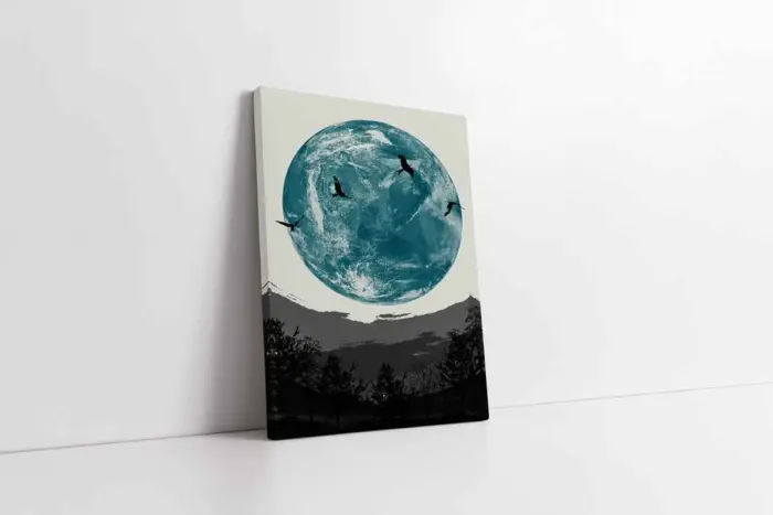 Mavi Gezegen Ve Kuşlar | Kanvas Tablo | Cam Tablo | Mdf Tablo | B33228 - Görsel 1