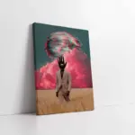 Pembe Bulutlar Arkasında Ay Ve Yürüyen Adam | Kanvas Tablo | Cam Tablo | Mdf Tablo | B33234