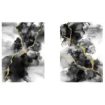 Altın Detaylı Siyah Soyut İkili Kanvas Tablo | Cam Tablo | Mdf Tablo Seti | B33237