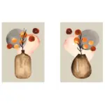 Sulu Boya Vazo Ve Modern Desenler İkili Kanvas Tablo | Cam Tablo | Mdf Tablo Seti | B33247