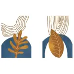 Modern Desenler Ve Yaprak İkili Kanvas Tablo | Cam Tablo | Mdf Tablo Seti | B33249