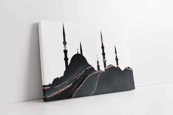 Gri Altın Soyut Desenli İstanbul | Kanvas Tablo | Cam Tablo | Mdf Tablo | B33260 - Görsel 1