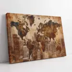 Tablosan Eskitme Şehir Temalı Dünya Haritası | Kanvas Tablo | Cam Tablo | Mdf Tablo | B33391