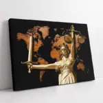 Tablosan Adalet Tanrıçası Ve Dünya Haritası | Kanvas Tablo | Cam Tablo | Mdf Tablo | B33396