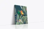 Renkli Papağanlar Ve Botanik Bitkiler İkili Kanvas Tablo | Cam Tablo | Mdf Tablo Seti | B33399