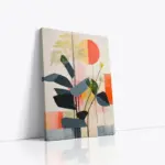 Renkli Desenler Ve Botanik Bitkiler İkili Kanvas Tablo | Cam Tablo | Mdf Tablo Seti | B33408