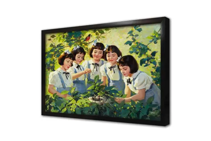 Yavru Kuşları Besleyen Kızlar | Kanvas Tablo | Cam Tablo | Mdf Tablo | B05312 - Görsel 4