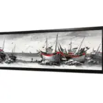 Kırmızı Şeritli Tekneler Çerçeveli Mdf Tablo MB08039 20x60 cm