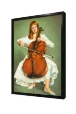 Çello Çalan Beyaz Giymiş Kadın | Kanvas Tablo | Cam Tablo | Mdf Tablo | B11005 - Görsel 4