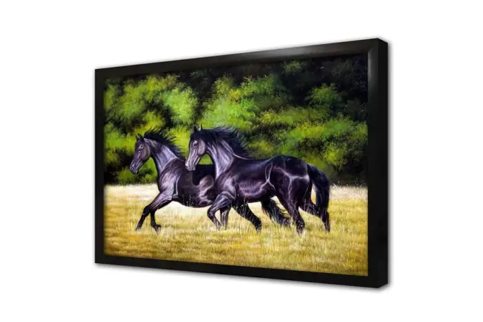 Koşan İkili Siyah At | Kanvas Tablo | Cam Tablo | Mdf Tablo | B15035 - Görsel 4