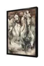 İkili Beyaz At Portre | Kanvas Tablo | Cam Tablo | Mdf Tablo | B15045 - Görsel 4