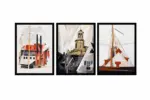 Şehir Ve Yaşam İllüstrasyon Üçlü Kanvas Tablo | Cam Tablo | Mdf Tablo Seti | B33143 - Görsel 12