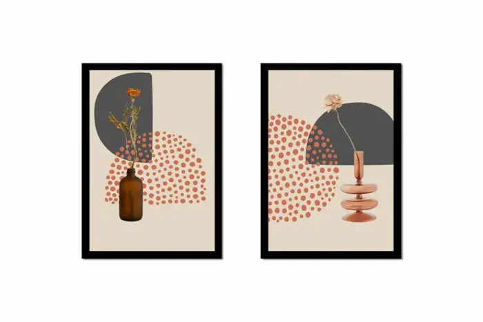 Line Art Çiçekler İkili Kanvas Tablo | Cam Tablo | Mdf Tablo Seti | B33156 - Görsel 9