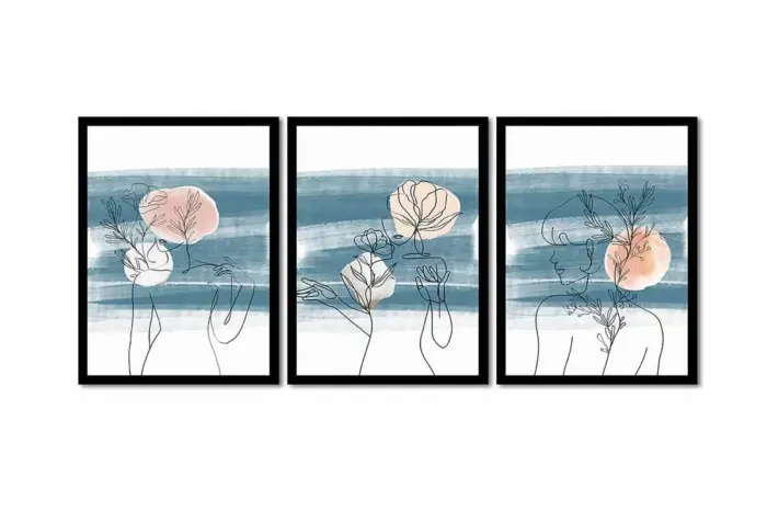 Line Art Kadın Silüeti Üçlü Kanvas Tablo | Cam Tablo | Mdf Tablo Seti | B33165 - Görsel 12