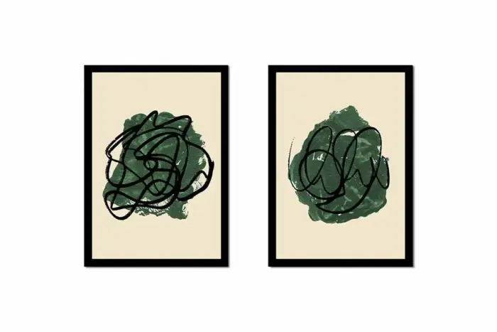 Yeşil Soyut Line Art İkili Kanvas Tablo | Cam Tablo | Mdf Tablo Seti | B33216 - Görsel 9