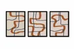 Turuncu Siyah Line Art Üçlü Kanvas Tablo | Cam Tablo | Mdf Tablo Seti | B33220 - Görsel 12