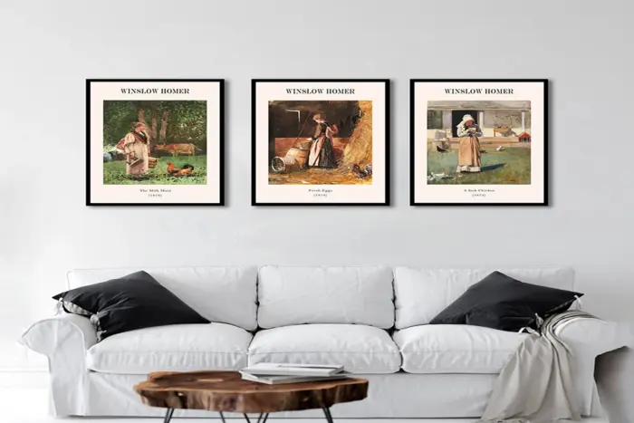 Winslow Homer Çiftlik Kızları Üçlü Kanvas Tablo | Cam Tablo | Mdf Tablo Seti | B33369 - Görsel 10