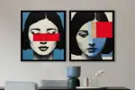 Renkli Desenler Ve Yüzler İkili Kanvas Tablo | Cam Tablo | Mdf Tablo Seti | B33406 - Görsel 7