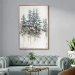 Yağlı Boya Dokulu Tablo Soyut Ağaçlar Manzara Altın Çerçeveli