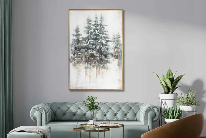 Yağlı Boya Dokulu Tablo Soyut Ağaçlar Manzara Altın Çerçeveli - Görsel 2