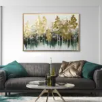 Yağlı Boya Dokulu Tablo Altın Yeşil Soyut Altın Çerçeveli