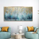 Yağlı Boya Dokulu Tablo Soyut Ağaç Manzara Altın Çerçeveli