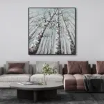 Yağlı Boya Dokulu Tablo Modern Ağaçlar Siyah Çerçeveli