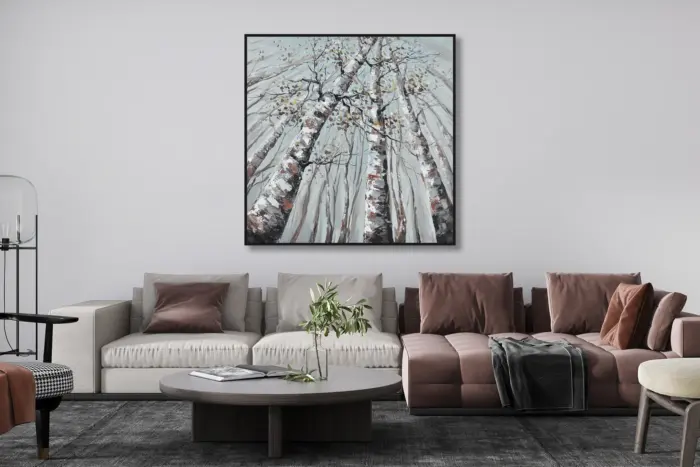Yağlı Boya Dokulu Tablo Modern Ağaçlar Siyah Çerçeveli - Görsel 2