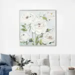 Yağlı Boya Dokulu Tablo Beyaz Güller Gümüş Çerçeveli