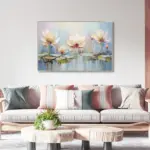 Yağlı Boya Dokulu Tablo Soyut Modern Çiçekler Gümüş Çerçeveli